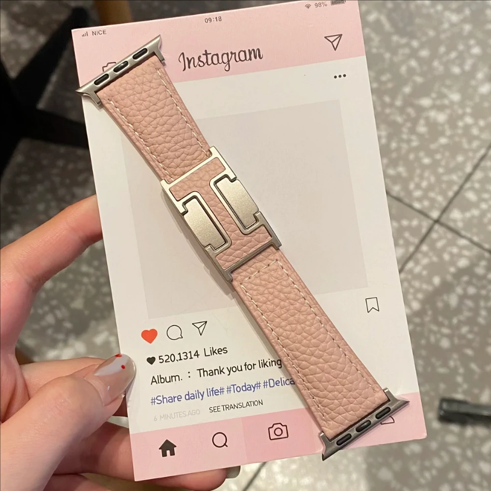 Fashion Magnetic Strap for Apple Watch Ultra 2 49mm 42mm 46 41 45 44 40 Leather Women Bracelet for iWatch 10 9 7 8 6 5 4 SE Band