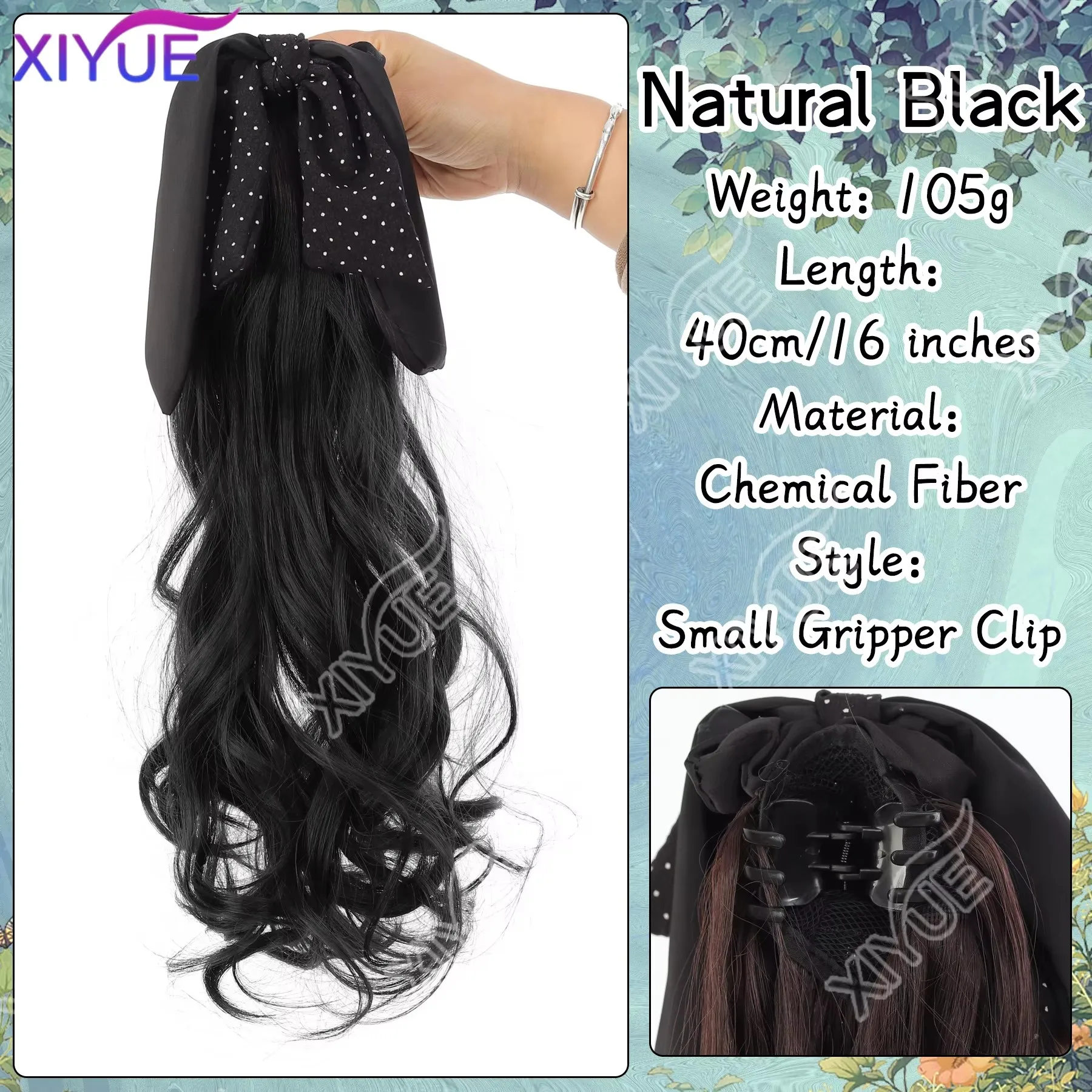 synthetic Korean Polka Dot Butterfly Knot Hair Accessory Claw Clip Long Curl Synthetic Tail Wig Suitable for Ladies Daily Use XY