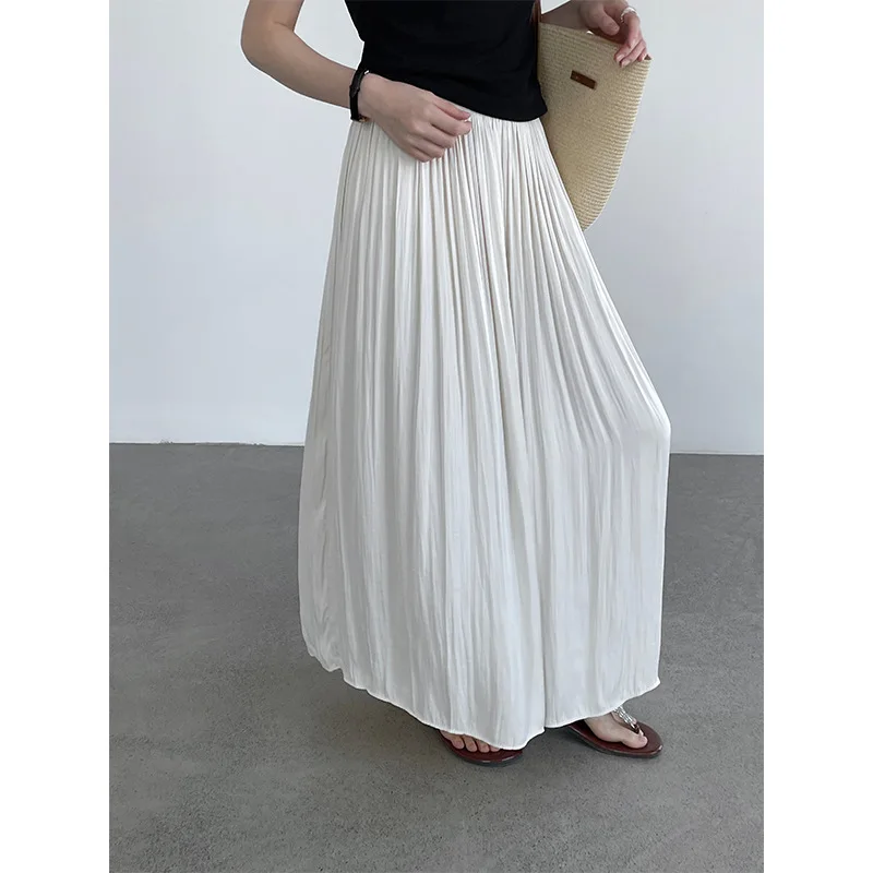 Women Summer Pleated Long Skirts Elegant High Quality A-Line Skirts Top Fashion Brand Maxi Skirts Faldas Femme Streetwear