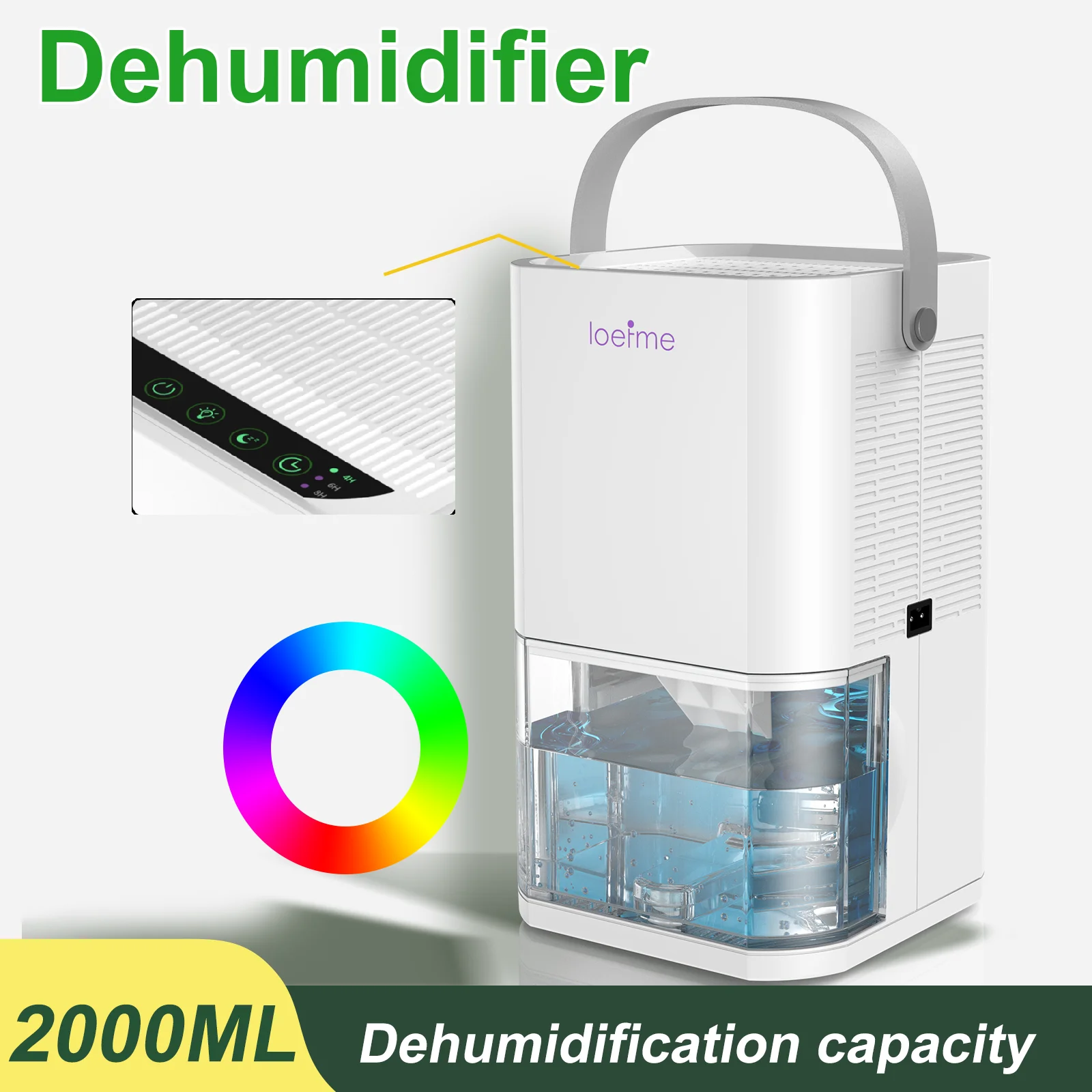 2000ML Portable Air Dehumidifier with Handle design Silent with Timer for Home Room Office Moisture Absorbers Anti Humidity