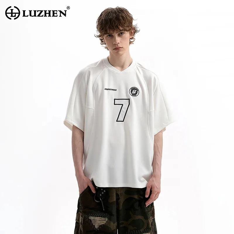 

LUZHEN Fashion Original Digit Printed Short Sleeve T-shirt Men's 2025 Summer High Quality Simple Casual Tops Male Clothes JY2370