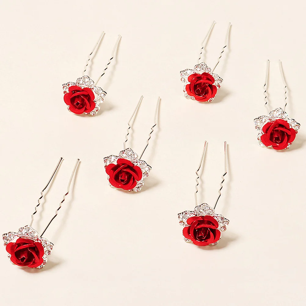 

6Pcs Rhinestone Flower Hairpin U-Shaped Bridal Headdress Elegant Women Hair Ornament for Honeymoon and Special Occasions