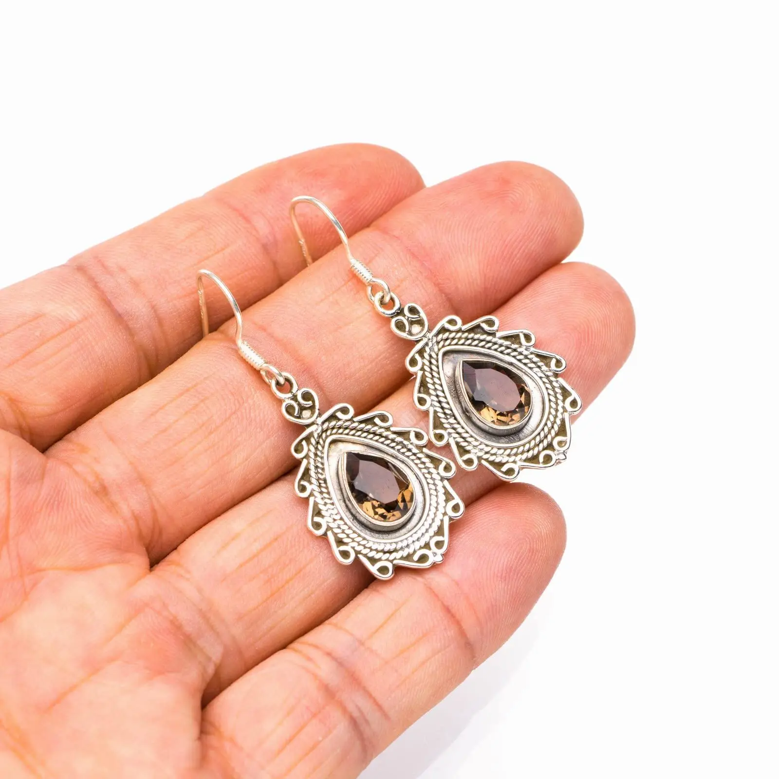 

StarGems® Natural Smoky Quartz Handmade 925 Sterling Silver Earrings 1.75" E6348