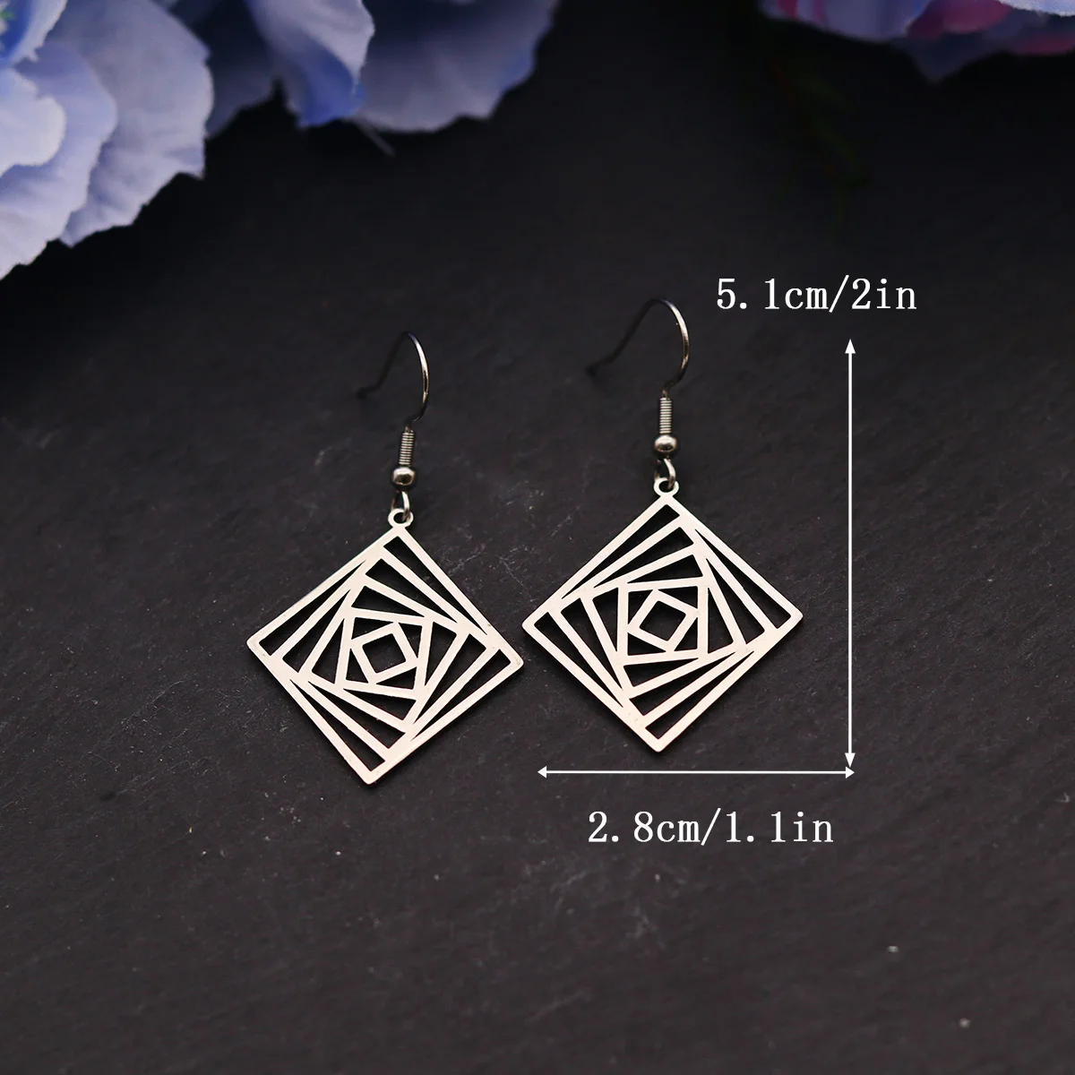 Kinitial Geometric Dangle Earrings For Women Girls Hollow Square Stainless Steel Gold Color Earring Jewelry Gift