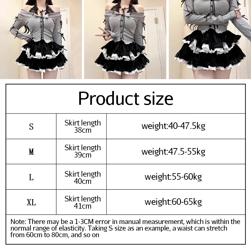 Ballet Style Lace Cake Puffy Black Skirt Women High Waist Mini Dress Casual Princess Lolita Sweet Girl A-line Short Skirts