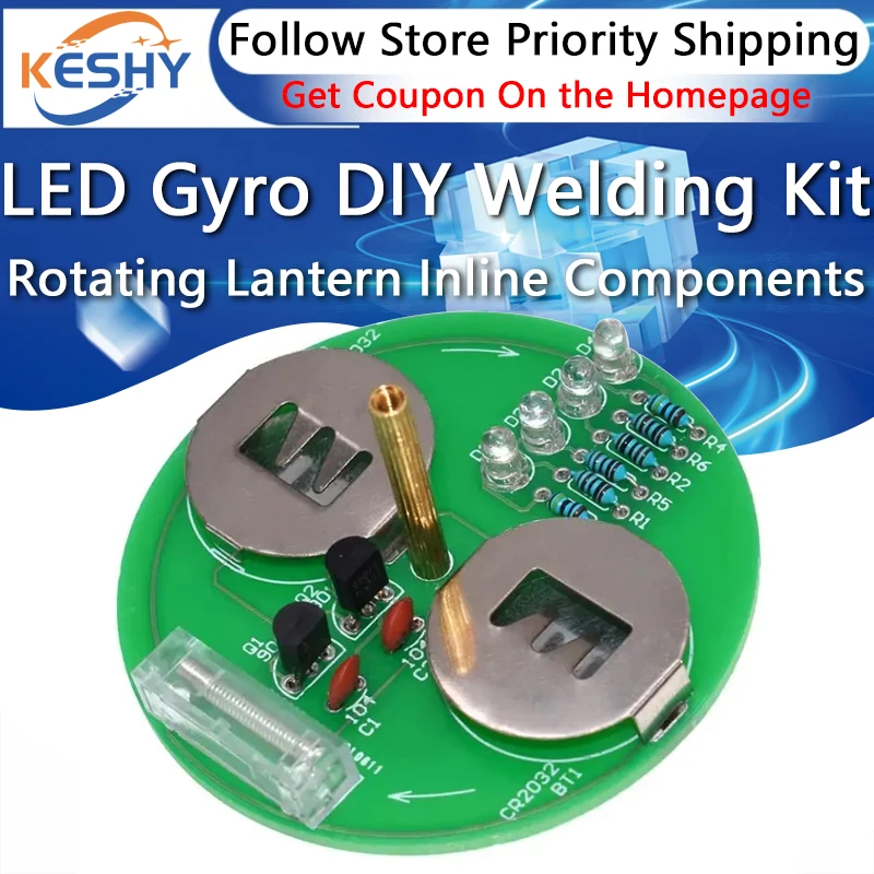 Diy Electronic Kit LED Gyro DIY Welding Kit Rotating Lantern Inline Components Diy Electronic Sodering Project(without Battery)