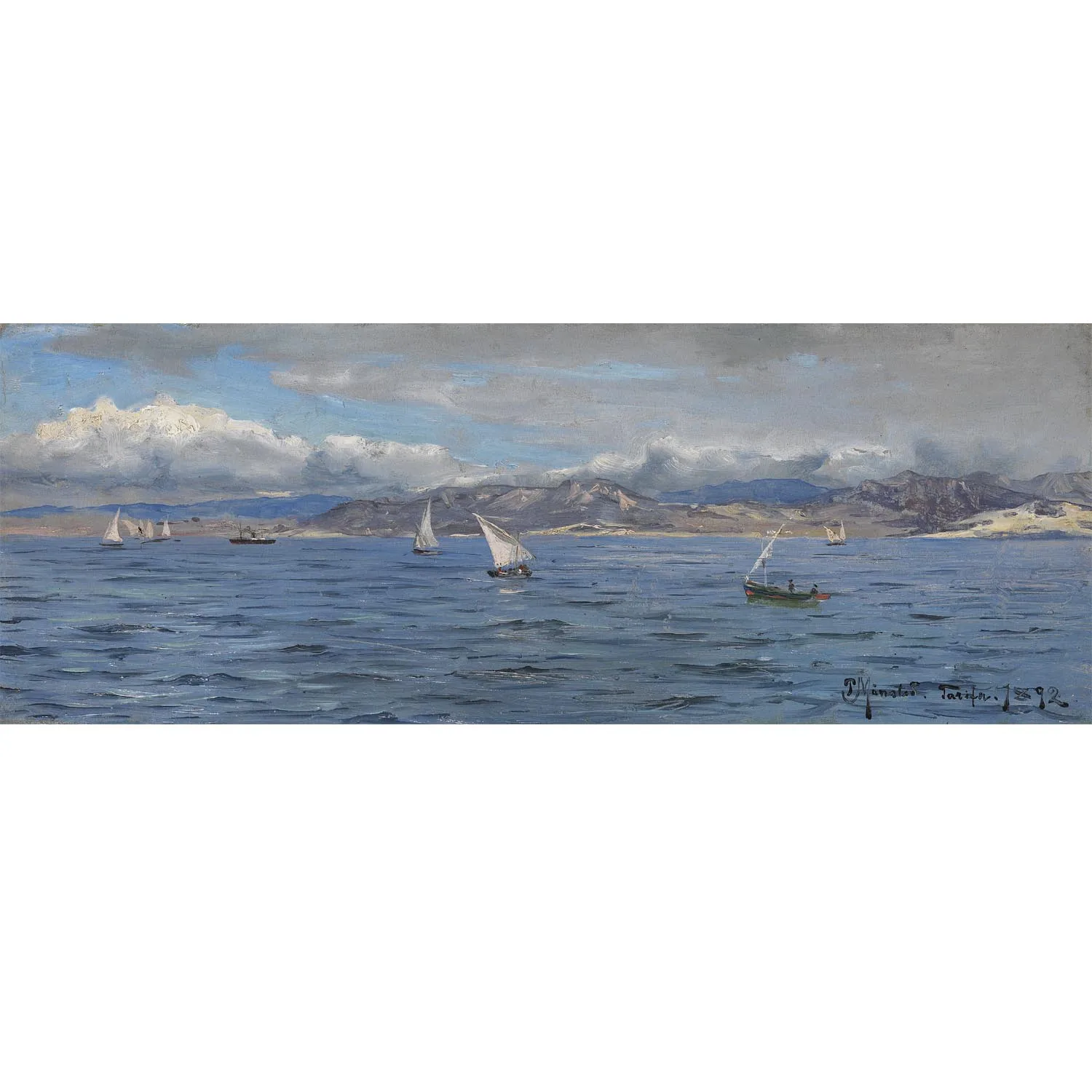 Peder Mork Monsted paintings,Sailing ships at Gibraltar,Hand painted  seascape oil painting,Wall art canvas painting large size