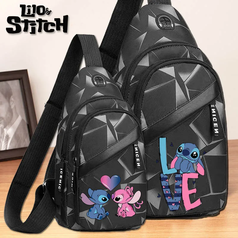 Disney-Lilo & Stitch Cartoon Casual Bolsa de Peito Masculina, Bolsas Mensageiro Versáteis, Bolsa de Viagem Outdoor, Ins Popular, Novo, 2021