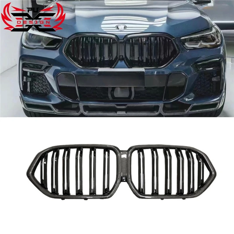 For BMW X6 G06 Front Grille Carbon Fiber LD Style Front Bumper Kidney Center Mesh Grill Grille