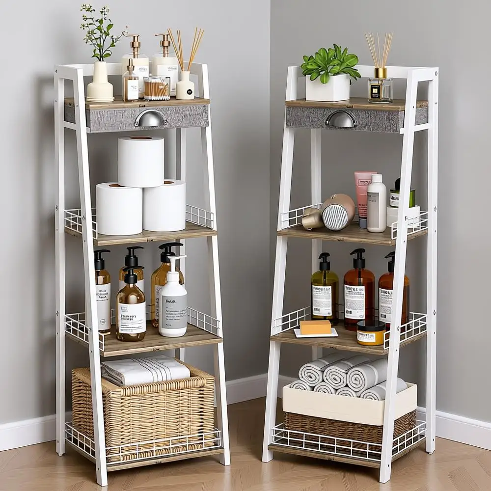 

4-Tier Elegant Ladder Shelf, Bathroom Storage Shelf, Ladder Bookshelf, Freestanding Storage Shelves for Bathroom, Living Room, S