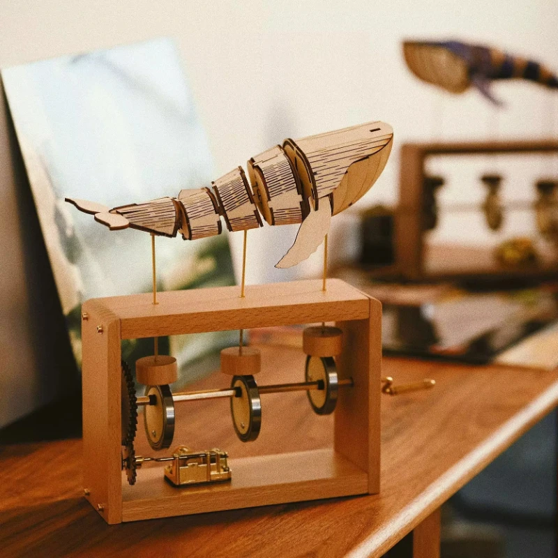 Luxury hand-cranked wooden music box, eco-friendly whale animal carving home decorations and popular birthday gifts for children