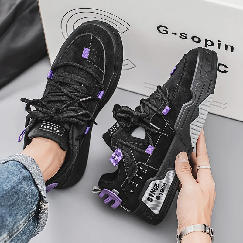 Men's Fashion Low-Top Thick Sole Heightening Sneakers Comfortable Non-Slip Casual Walking Hiking Outdoor Sport Work Shoes - view 5