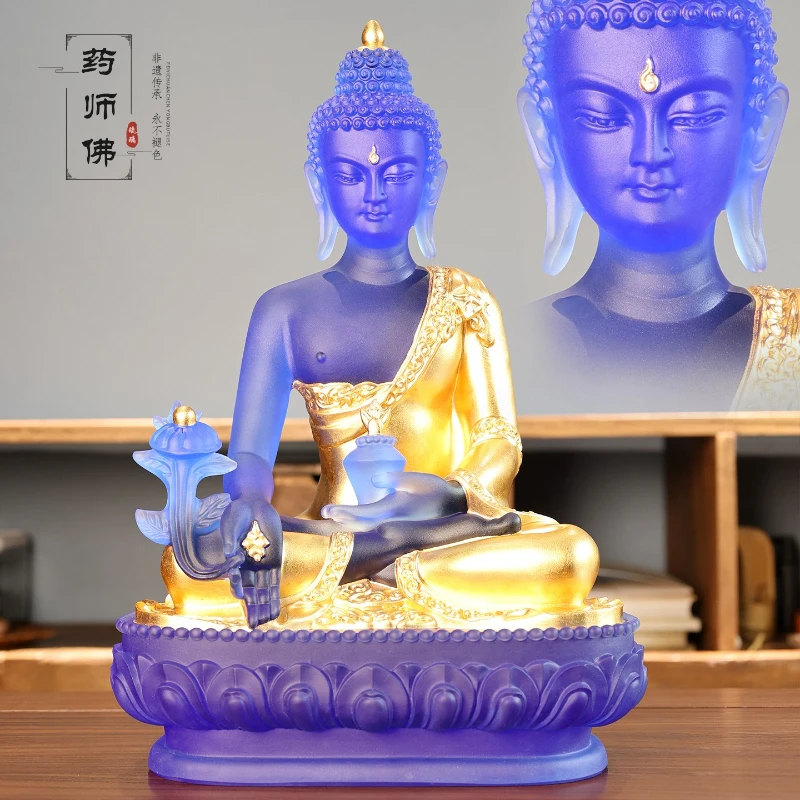 CX Medicine Buddha Ornament Glazed Light Tathagata Buddha Statue Temple Home Furnishing