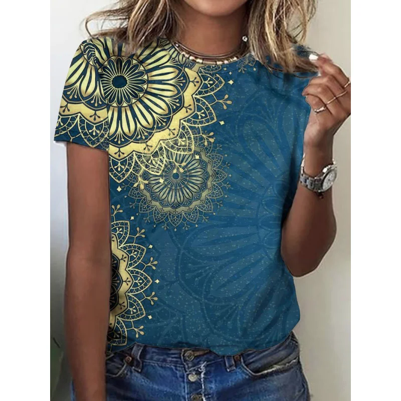 

Женская модная свободная повседневная футболка с коротким рукавом и круглым вырезом с цифровым принтом