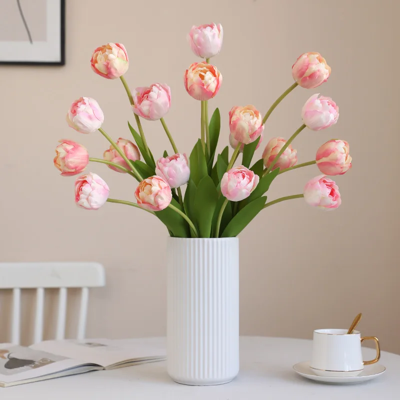 10 Stück Künstliche Blumen Realistische 3-köpfige Tulpen Wohnzimmerdekoration Künstliche Tulpen Brautstrauß Hochzeits-Blumenornamente – Detail 1