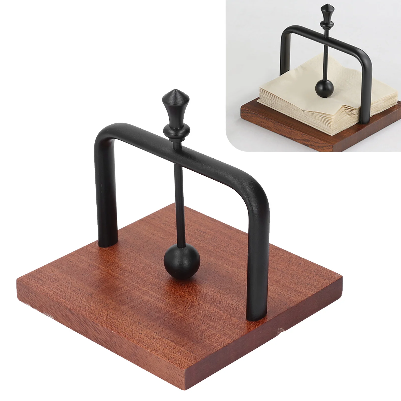 Table Napkin Holder Aluminum Alloy Rack Wood Base Napkin Dispenser for Home Dining Room Coffee Shop Restaurant Hotel