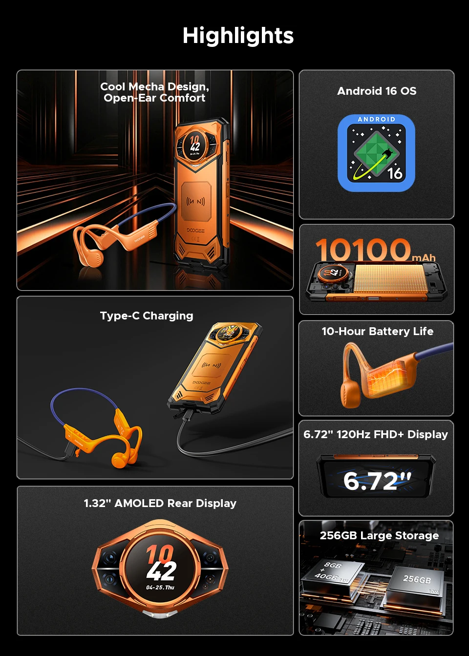 Doogee S200E 5g Rugged Phone 1.32" Amoled Rear Display 48Gb Ram(8Gb+40Gb) 256Gb Rom 10100Mah Ai Triple Camera Android 16 Mobile Phone