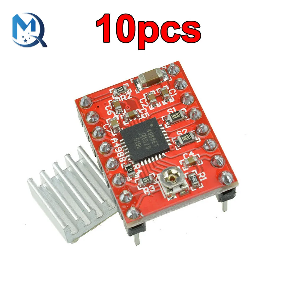 10pcs A4988 StepStick Stepper Driver + Heat sink For Reprap 3D Printer Parts Red Stepper Motor Driver With Heatsink Accessorie