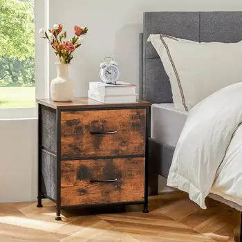 JHK Nightstand Bedside Coffee Sofa Tea Table Storage Closet Chest Clothes Display For Bedroom 2 Fabric Drawers Cabinet Furniture