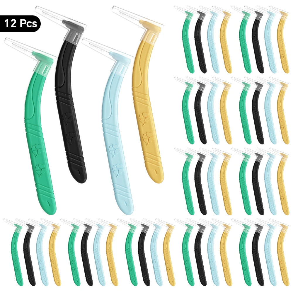 12 Pcs Interdental Brushes Between Teeth Angle, Reusable Dental Brush Cleaners Toothpicks Tooth Flossing Head with Portable Case