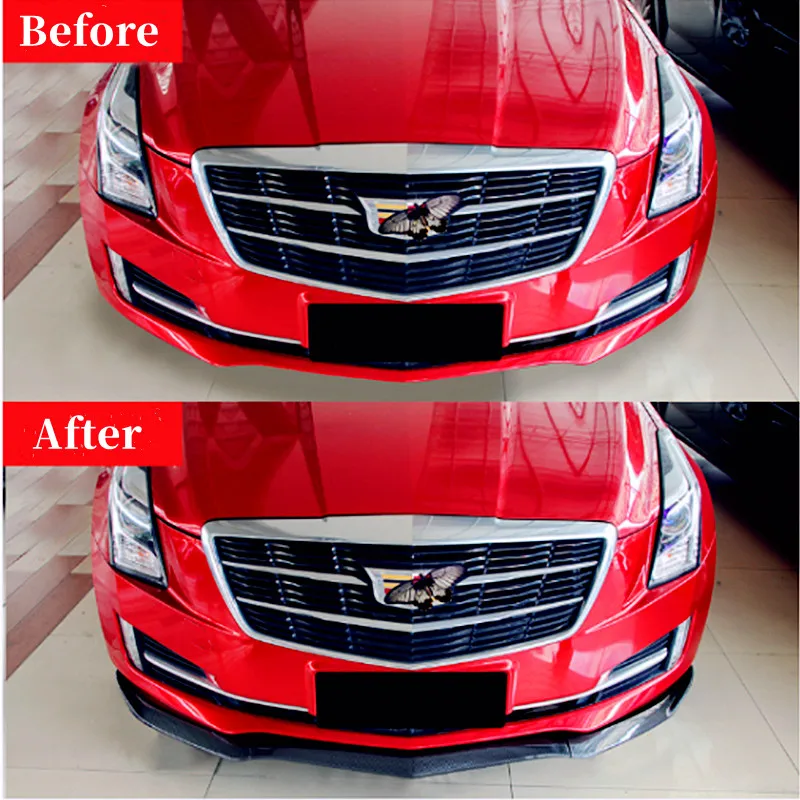 For 2014-2017 Cadillac ATSL/ATS Car Front Bumper Lip Spoiler Black Carbon Body Kit Protector Guard Exterior Accessories
