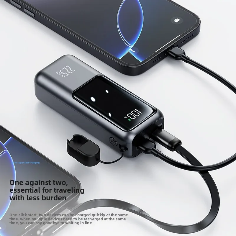 Pocket Mini 10000mAh External Battery Built-in Type-C iOS Line, Dual Output Fast Charging Portable Mobile Power Bank
