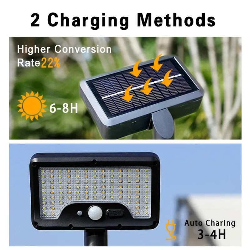 Solar Motion Sensor Light，92High brightnessLEDLamp Beads，Single-color cool white light/Single-color warm white light，1500mAhBatt