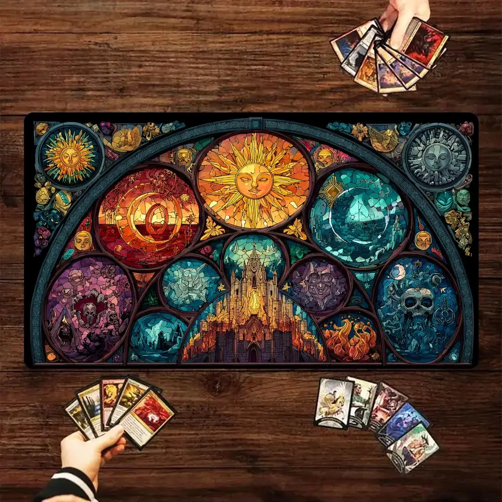 

Colored glass world totem design Magic Card Playmat with zone MTG playmat gathering game mat Desk Mat Commander Battle playmat