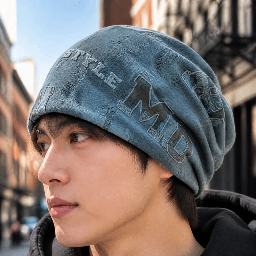 Unisex Warme Distressed Cracked Mütze Atmungsaktive Weiche Wintermütze Dünne Leichte Mütze mit Buchstabendruck für Outdoor – Detail 10