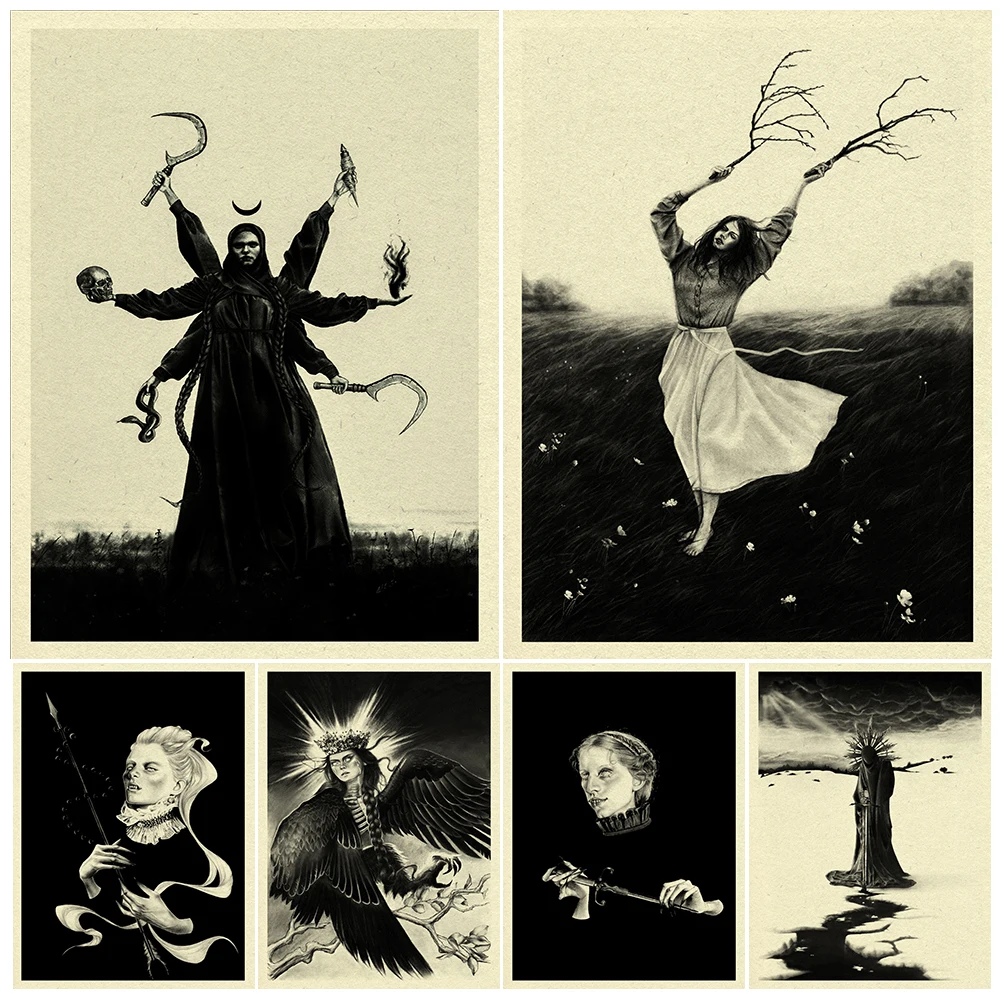 Goddess Mara,Sirin,Vampire,Witch Vintage Wall Art Canvas Painting Gothic Mysterious Folk Legends Art Poster And Print Home Decor