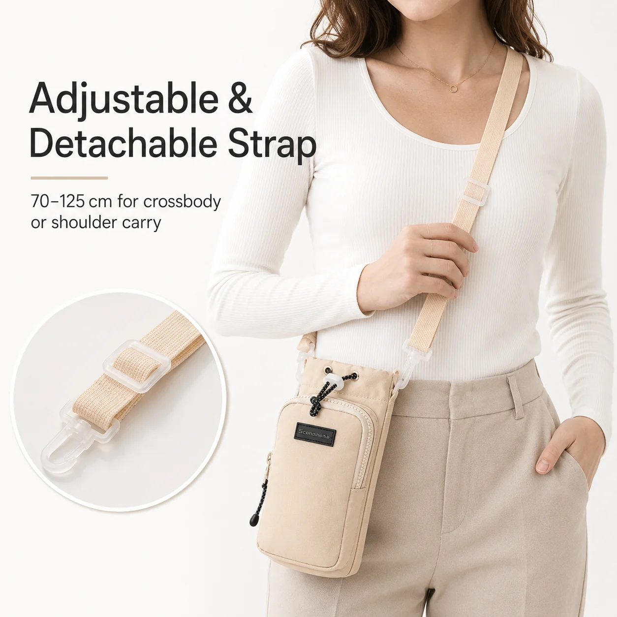 Water Bottle Carrier Bag Crossbody Holder with Phone Pocket Adjustable Strap Nylon Pouch for Travel Hiking Gym