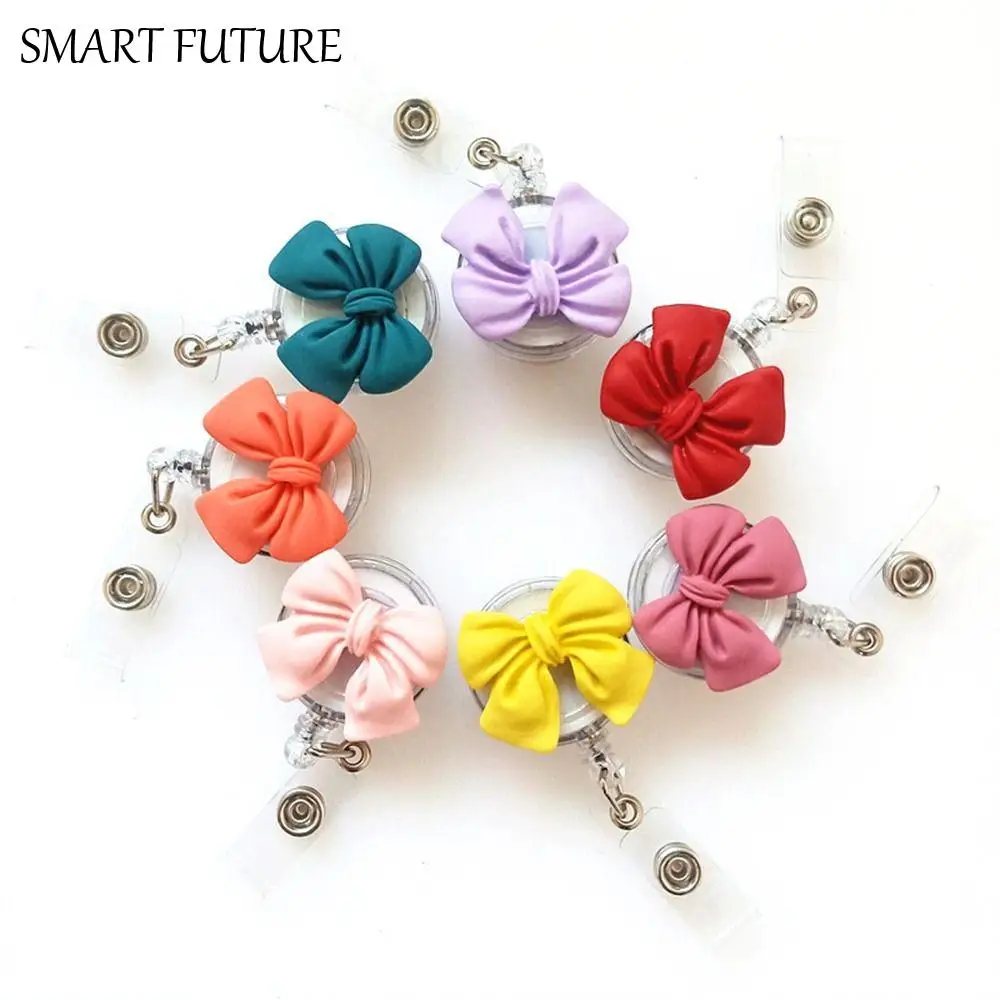 Bow Flower Nurse Badge Reel Name Tag 3D Flora Retractable Badge Holder Resin Work Card Easy Pull Buckle Doctor Students