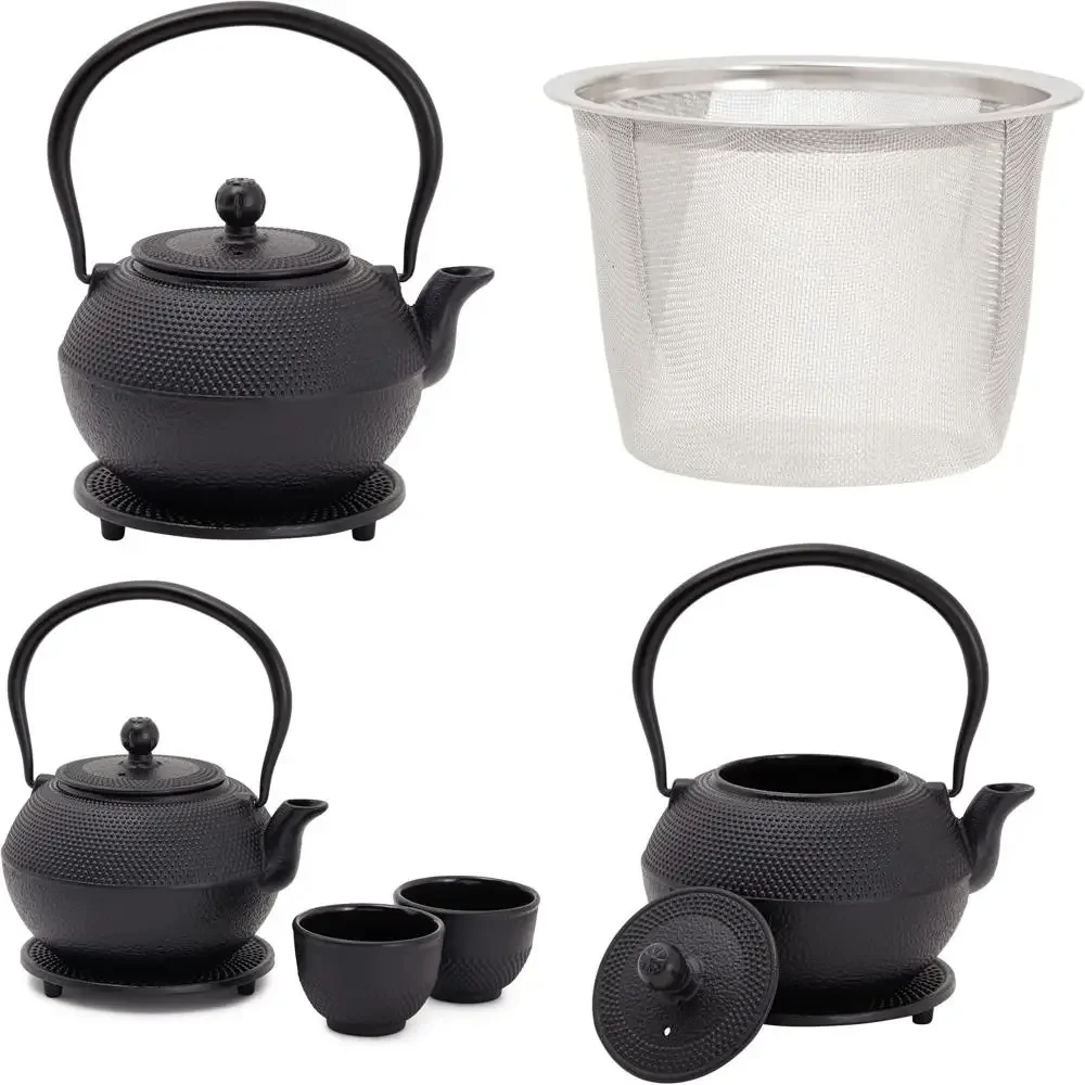 

Cast Iron Teapot - 1200 mL, Black, 2 Cups - Japanese Tea Set with Stainless Steel Infuser & Stovetop Kettle for Loose Leaf Tea