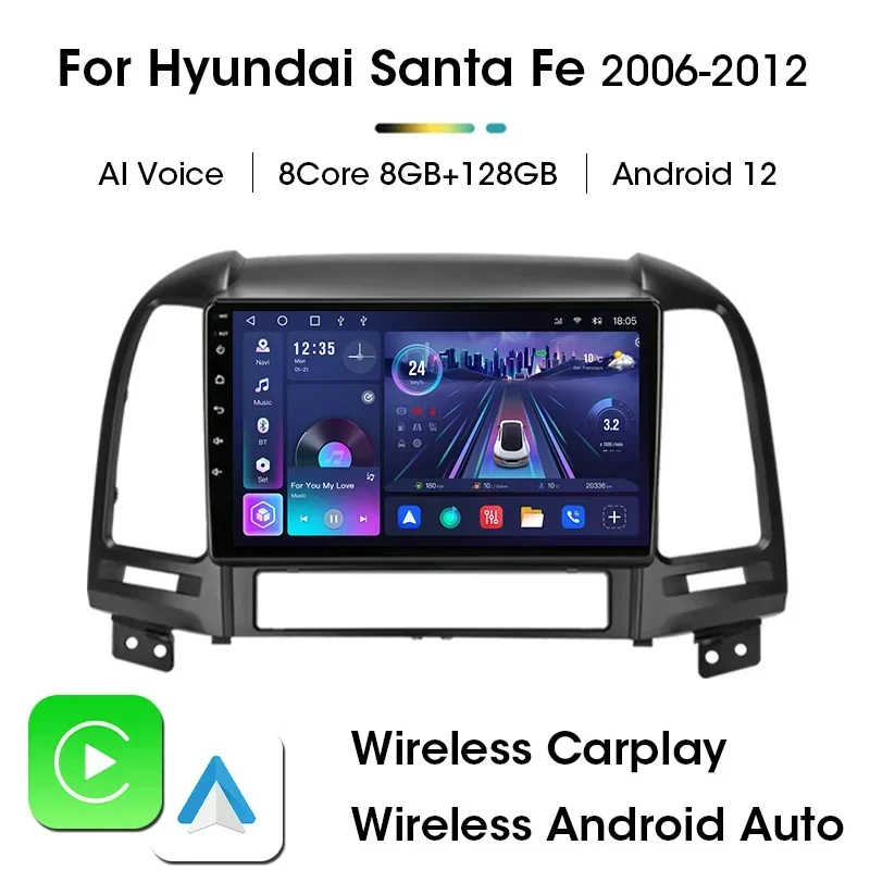 2 Din Android 12 Wireless Carplay Car Radio for Hyundai ix45 Santa Fe 2006 - 2012 Multimedia Player GPS Navigation DVD Head Unit