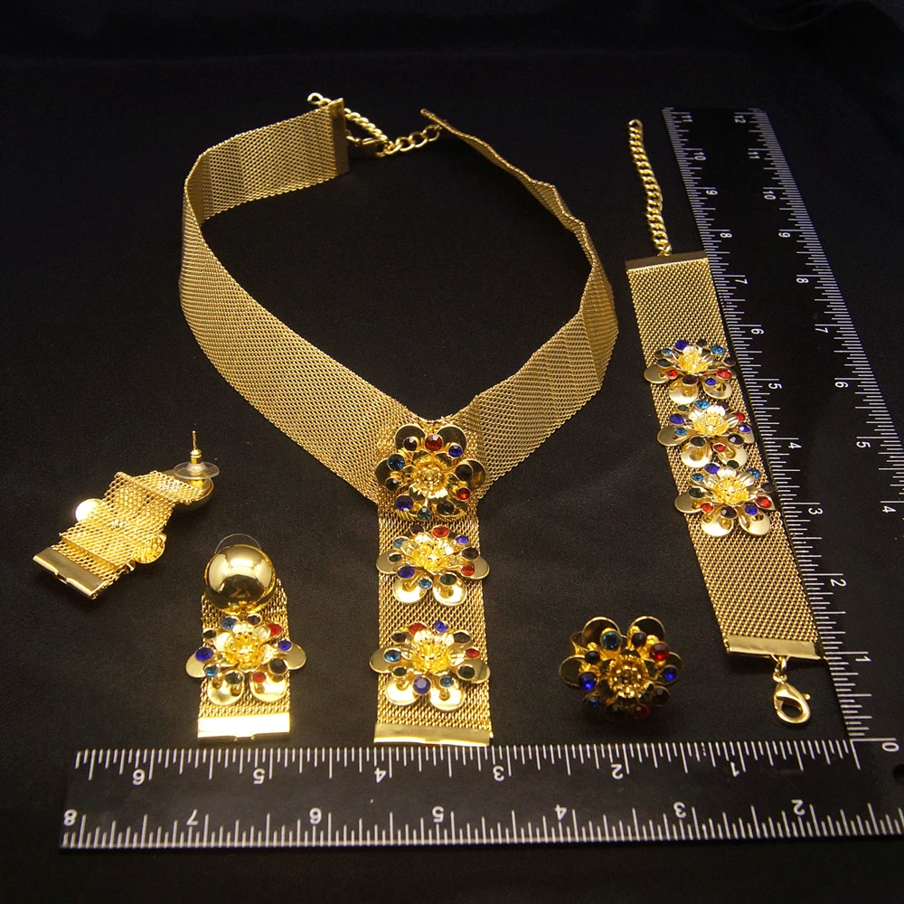 Brazilian 24K Gold Fashionable Silver Jewelry Sets Latest Diamond Bridal Wedding Necklace Available Women's Costume Accessories