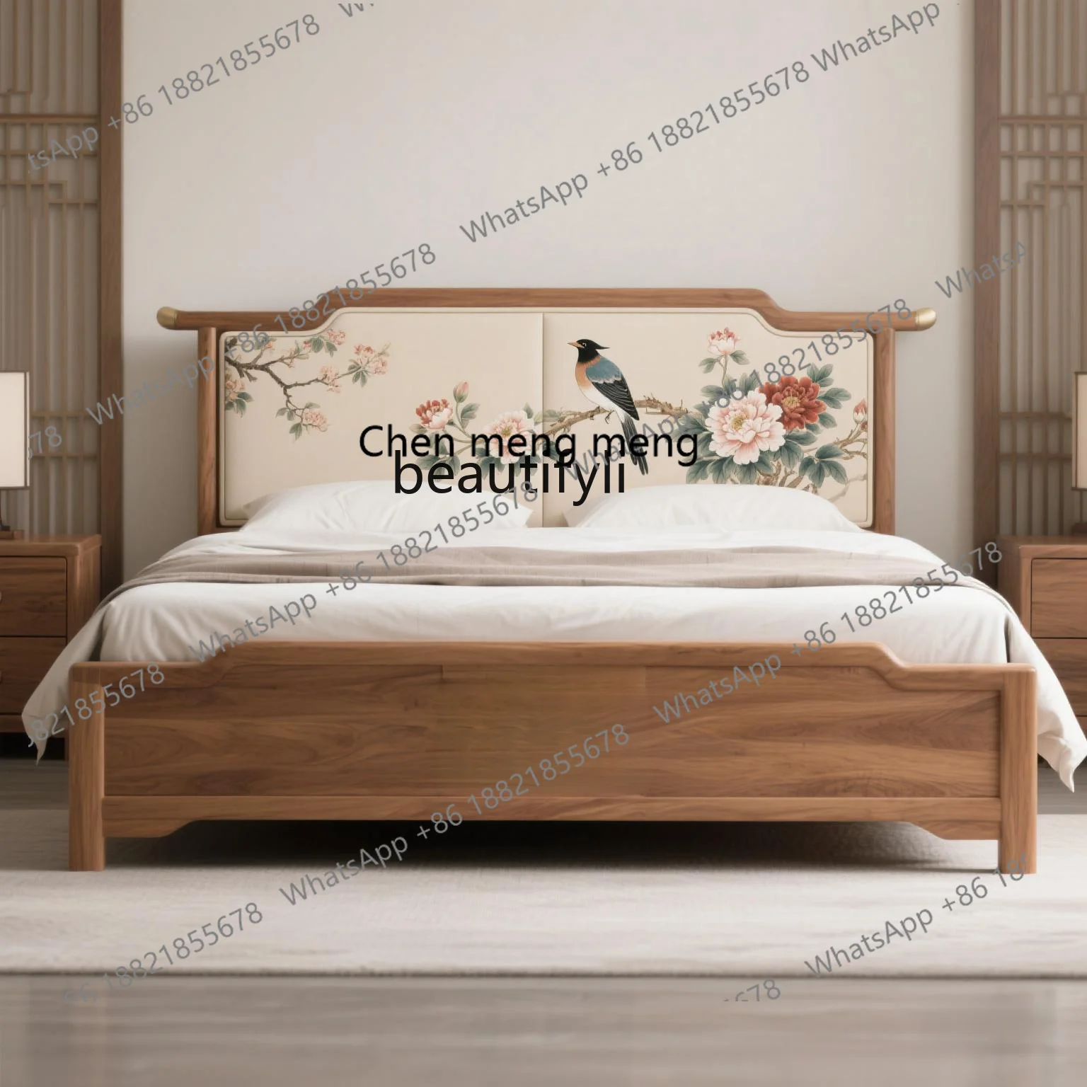 

X Double Bed Vintage Style Solid Wood Bed Master Bedroom Modern Chinese Zen High-end Bed