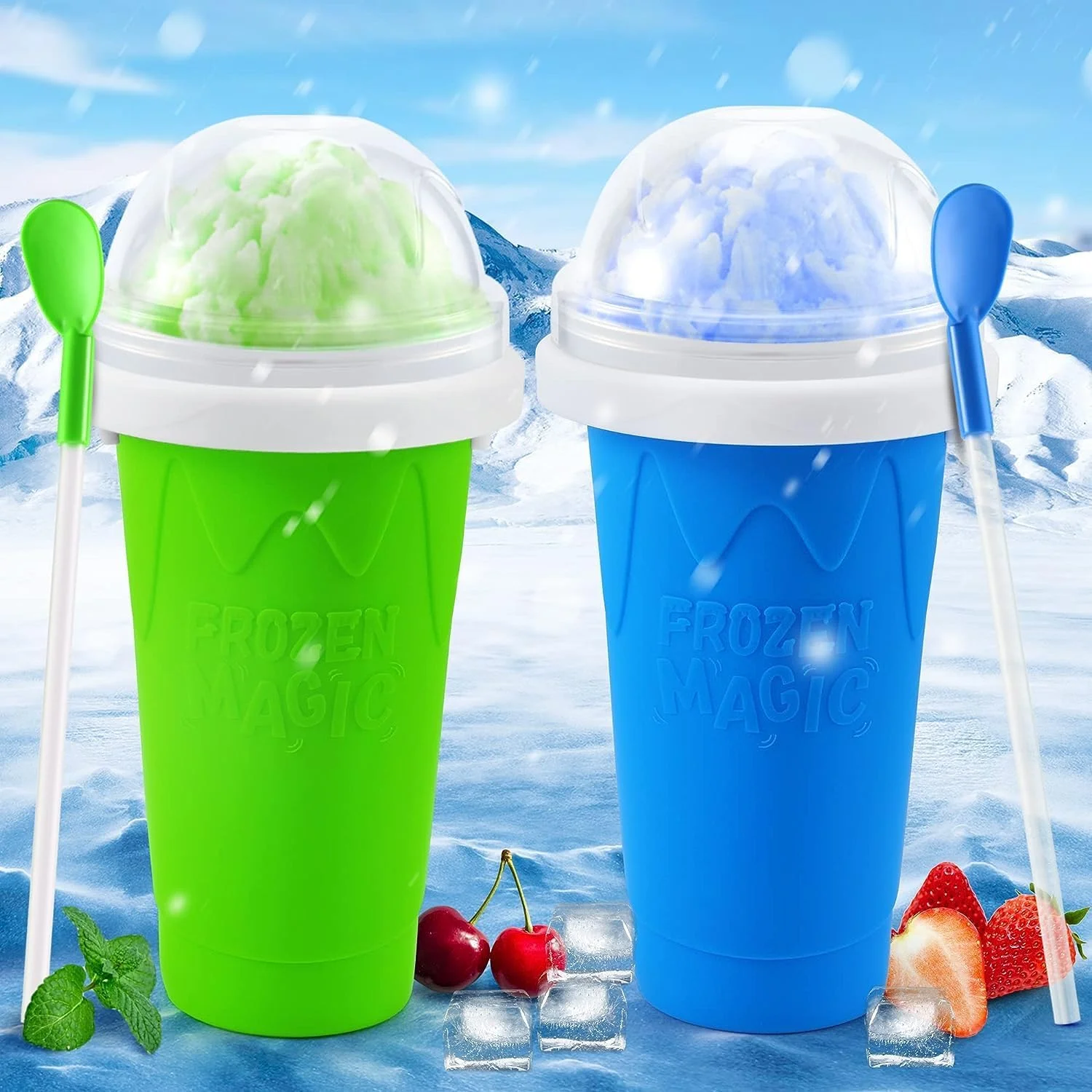 

Slushie Cup,Slushie Maker Cup, Quick Smoothies Cup,Slushie Machine for Squeeze Slushie Cup,diy slushie maker cup Gifts(blue +