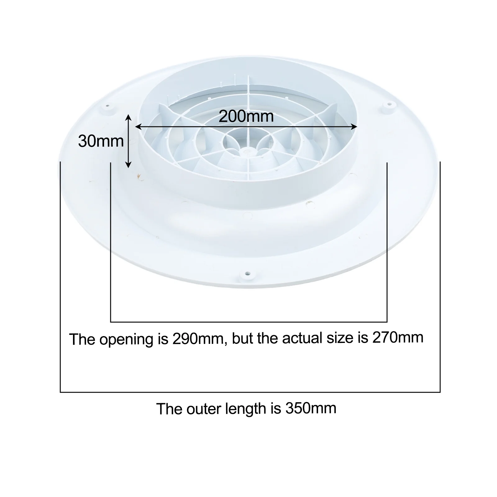 ABS Plastic Air Vent Cover for Round Ducting with Front Mounted Switch to Control Airflow Direction and Volume