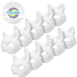 10Pcs Halloween Party Masks White Masks Paper Masks Blank Cat Mask for DIY Decorating Blank Painting Masquerade Cosplay Party
