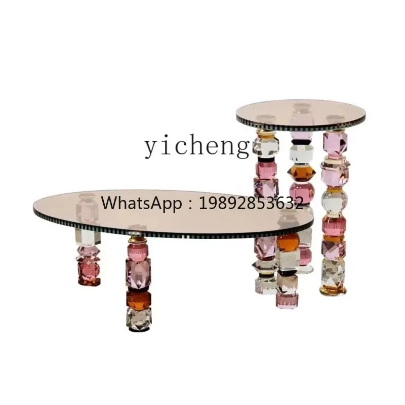 5CJ tempered glass coffee table combination colored crystal edge table small apartment living room household coffee table