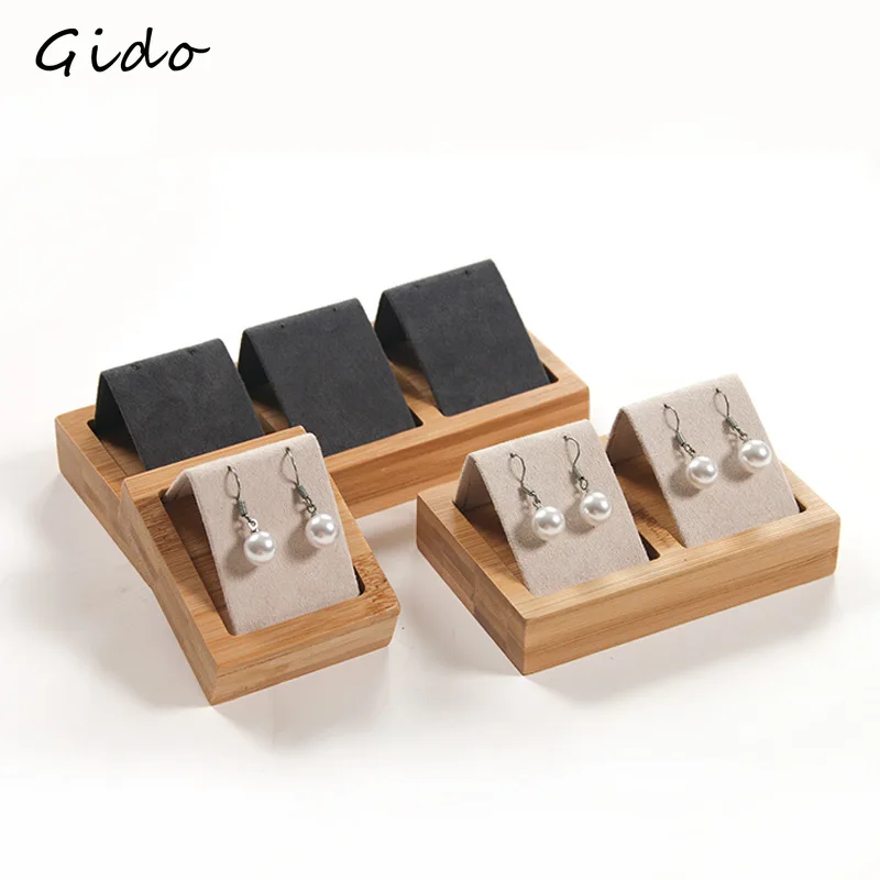 

High Quality Bamboo Imitation suede Fabric Jewelry Earring Display Stand Ear Stud Holder Rack Storage Case