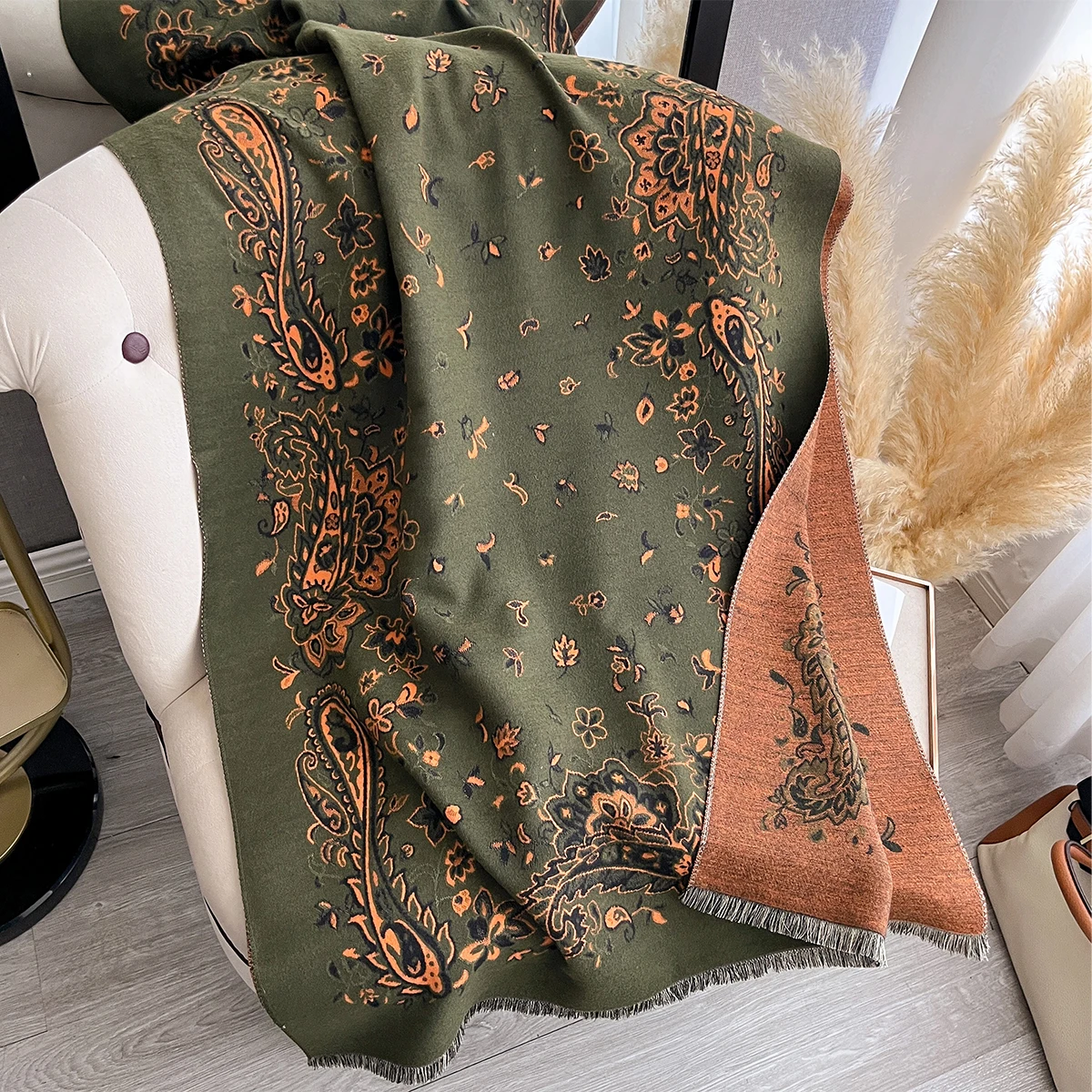 Neue Winter Eleganz Kaschmir Schal Frauen Paisley Zwei-Seitige Schal Weibliche Pashmina Luxus Marke Poncho Dicke Decke Warme Bufanda – Detail 24