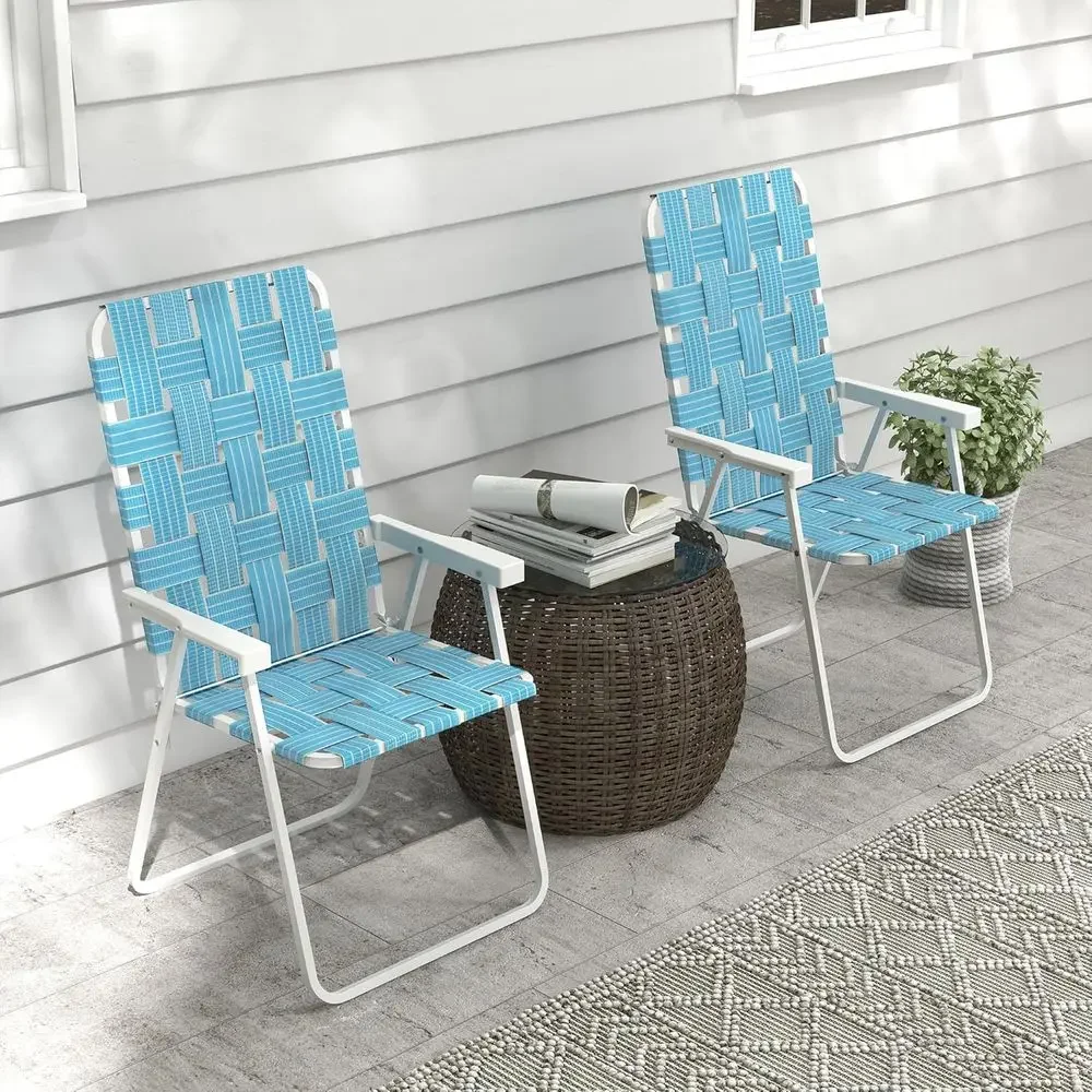 Blue Portable Outdoor Lawn Chairs Set, Ideal for Camping, Garden, Pool, Beach, Backyard with Armrests
