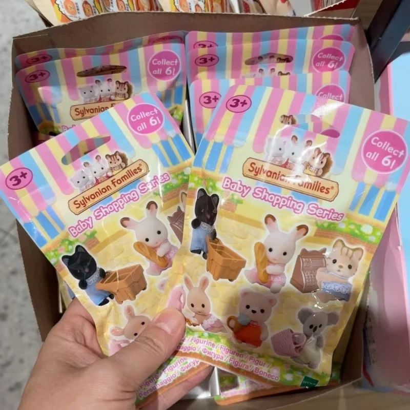 Genuine Sylvanian Families Kawaii Baby Shopping Forest Bag Doll Anime Figrues Ornaments Families Christmas Flocking Toys Gifts