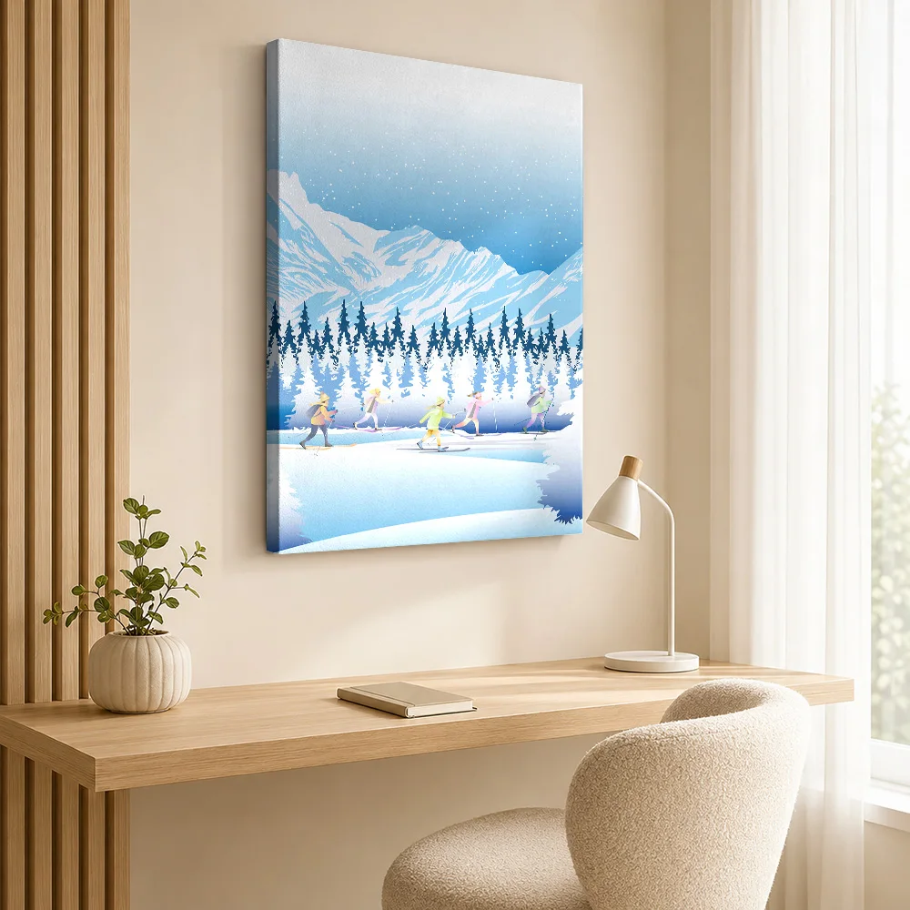 Cross-Country Skiing In A Winter Landscape Framed Canvas Poster Customized Photo Sports Portrait Canvas Wall Art for Gym Decor view 2