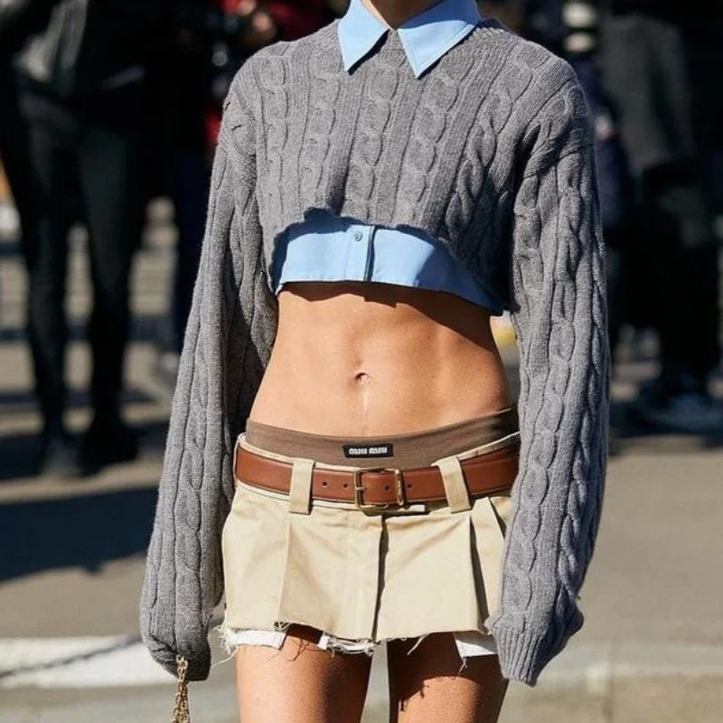 

Street Sle Свободный крой Длинный све круглый пуловер Ne Топ Новый вязаный топ из жареного теста из чистого хлопка Повседневная женская мода