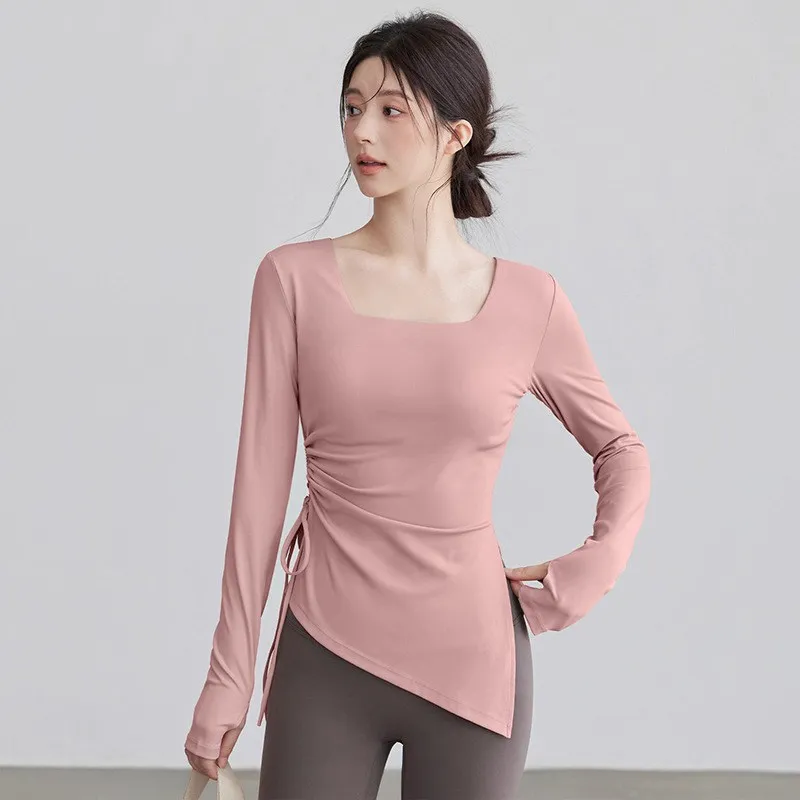 

Осенне-зимняя одежда для йоги, утягивающая талию, бег, фитнес, с длинными рукавами, профессиональная тренировка, топ для пилатеса, дышащий, быстросохнущий