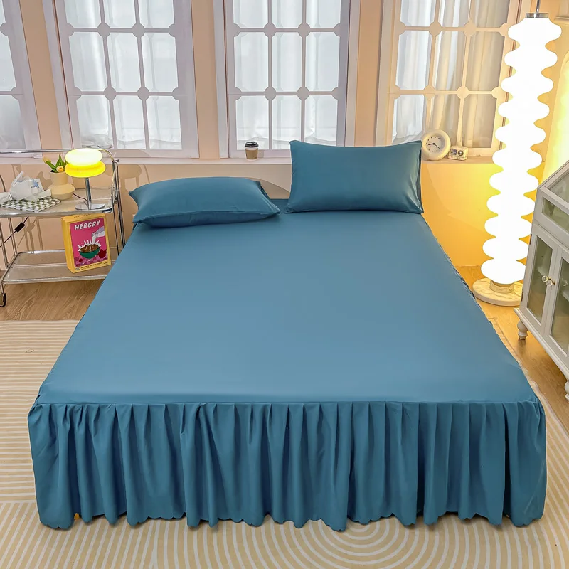 1PC Solid Color Ruffled Bed Skirt 13 Colors Optional Soft Washable Dustproof Bed Valance for Twin Full Queen Bedroom Decor