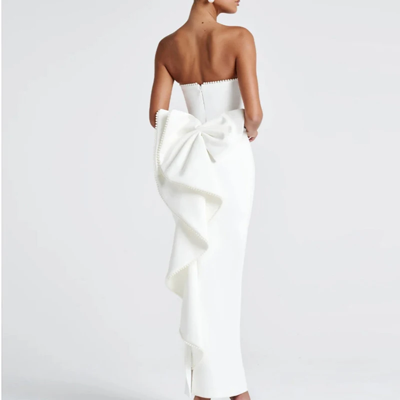 เซ็กซี่ชุดราตรีผู้หญิง 2025 ฤดูร้อนPearl Bow ClubพรหมMaxiชุดยาวElegantแขนกุดBackless Bodycon Vestidos