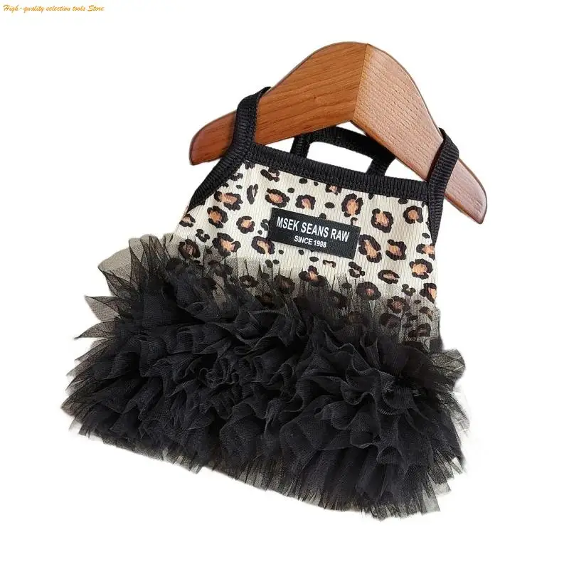 203F Leopard Print Skirt Dress for Dog Apparel Princess Puppy Cats Small Dogs Holiday Party Streetwear Outfits
